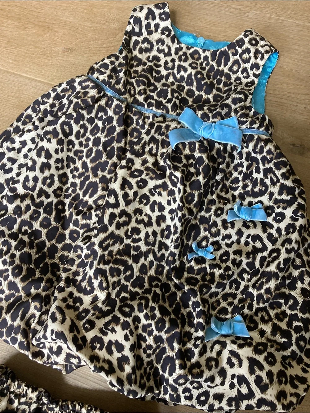 The Children's Place Vintage Leopard Print Bubble Dress with Blue Trim